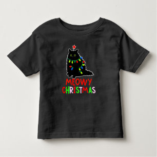 Meowy Christmas Xmas Lights Black Cat Pajamas Toddler T-Shirt