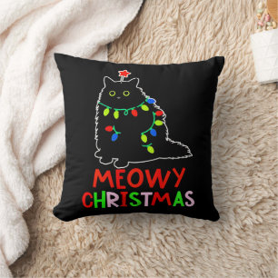 Meowy Christmas Xmas Lights Black Cat Pyjamas  Cushion