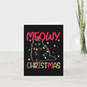 Meowy Christmas Xmas Lights Black Cat Pyjamas Fami Card
