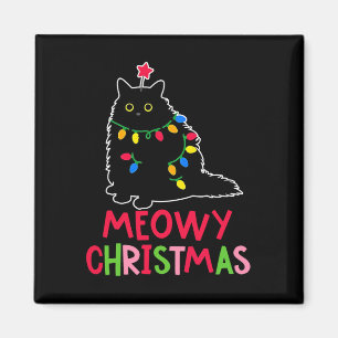 Meowy Christmas Xmas Lights Black Cat Pyjamas Fami Magnet