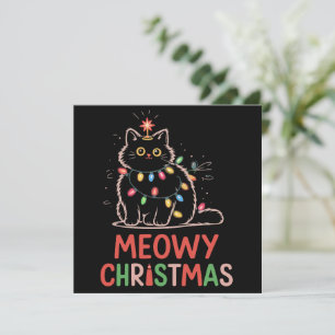 Meowy Christmas Xmas Lights Black Cat Pyjamas  Holiday Card