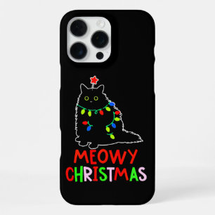 Meowy Christmas Xmas Lights Black Cat Pyjamas iPhone 16 Pro Max Case