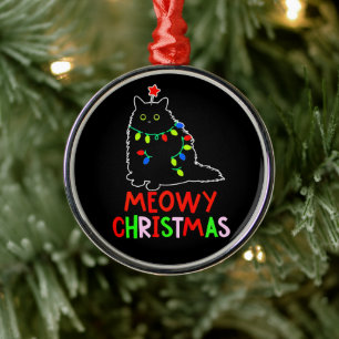 Meowy Christmas Xmas Lights Black Cat Pyjamas  Metal Tree Decoration