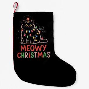 Meowy Christmas Xmas Lights Black Cat Pyjamas Small Christmas Stocking