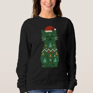 Meowy Christmas Xmas Lights Black Cat Sweatshirt