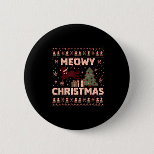 Meowy Christmas Xmas Tree Cat Ugly Sweater Pajamas 6 Cm Round Badge