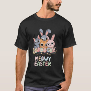Meowy Easter Bunny Cats Happy Spring Animal Pet T-Shirt