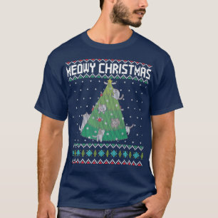 Meowy Funny Cat Lovers Christmas Trees Ugly Sweate T-Shirt