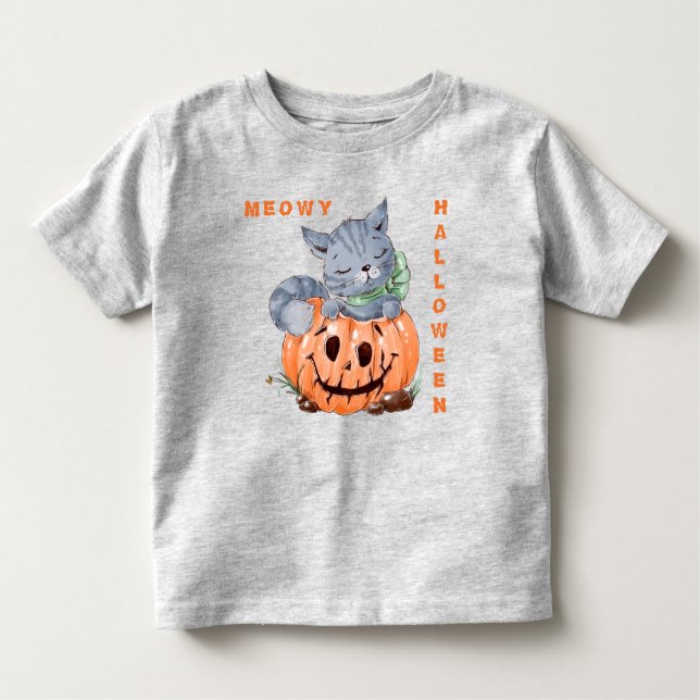 Meowy Jack o' Lantern Kitten Halloween Toddler T-Shirt (Front)