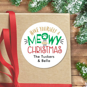 Meowy Little Christmas Cat Lover Classic Round Sticker
