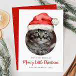 Meowy Little Christmas Santa Hat Cat Photo Holiday Card<br><div class="desc">Add a festive touch to your cat's photo with this cute, cat-themed Christmas card! The card displays your cat's photo displayed inside of a circular frame with a watercolor Santa hat at the top. To make it look like your cat is wearing the Santa hat, use a closeup photo of...</div>