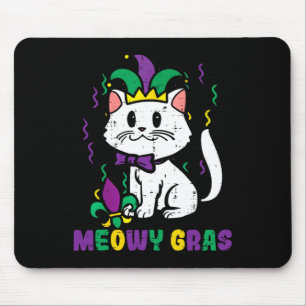 Meowy Mardi Gras Funny Nola Cat Lover Owner Girl W Mouse Pad