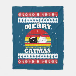 Meowy Merry Catmas Ugly Christmas Sweater Fleece Blanket