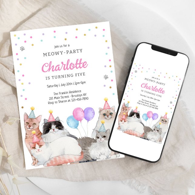 Meowy Party Kitten Cat Birthday Invitation (Creator Uploaded)