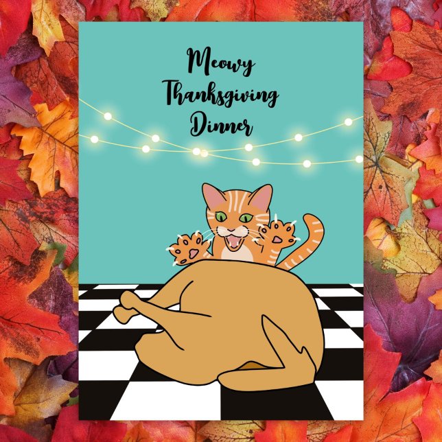 Meowy Thanksgiving Dinner Funny Cat Cartoon  Invitation (Creator Uploaded)