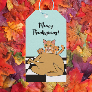 Meowy Thanksgiving Funny Cat Turkey Cartoon  Gift Tags