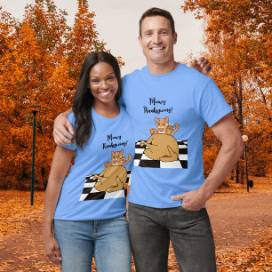 Meowy Thanksgiving Funny Cat Turkey Cartoon  T-Shirt