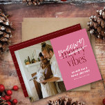 Meowy Vibes Merry Christmas Flat Photo Card<br><div class="desc">A bright and colourful, one photo, Christmas card design featuring a fun phrase "meowy vibes" with "merry" being scratched out. Be sure to check out all the colour options and other fun phrases. This design is so versatile and is sure to put a smile on all your recipients faces! Merry...</div>