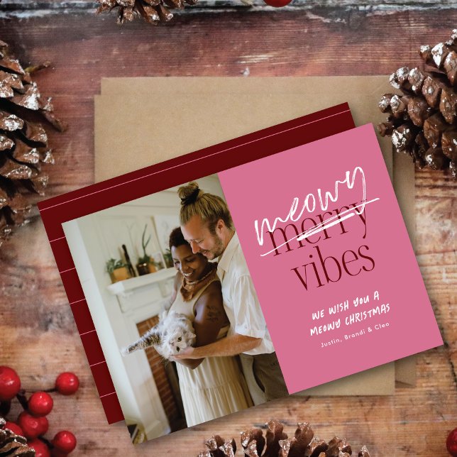 Meowy Vibes Merry Christmas Flat Photo Card (Creator Uploaded)