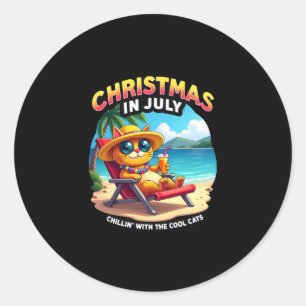 Meowy Xmas Summer Christmas In July Chillin Cool C Classic Round Sticker