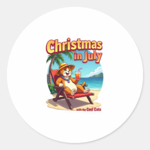 Meowy Xmas Summer Christmas In July Chillin Cool C Classic Round Sticker