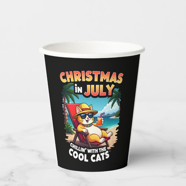 Meowy Xmas Summer Christmas In July Chillin Cool C Paper Cups (Front)
