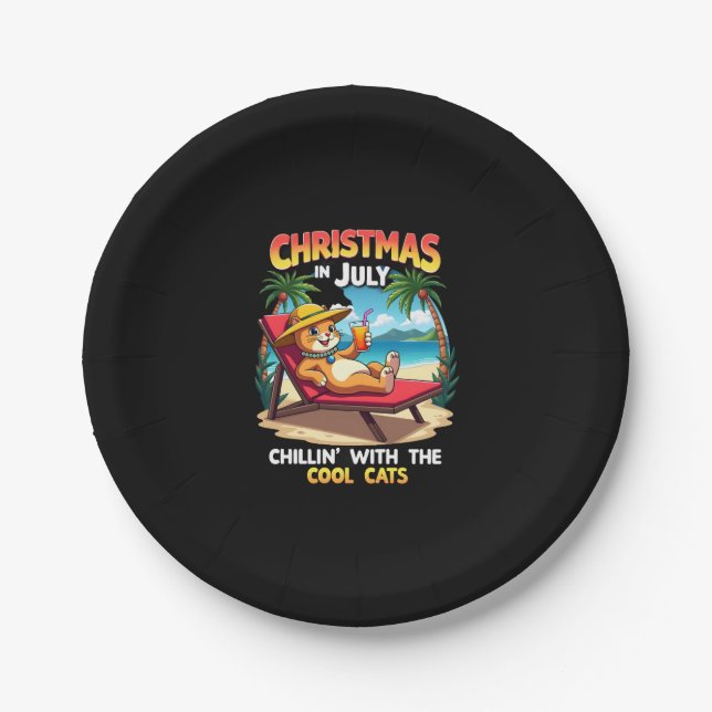 Meowy Xmas Summer Christmas In July Chillin Cool C Paper Plate (Front)