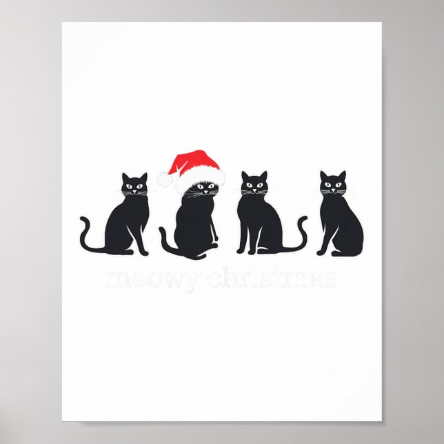 Meowys Christmas Black Cat Santa Hats Present Anim Poster (Front)