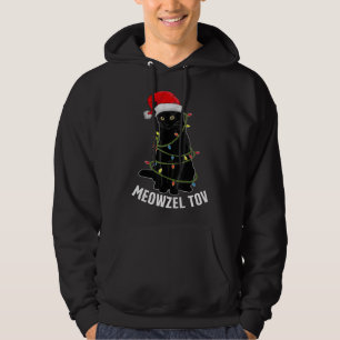 Meowzel Tov Black Cat Hanukkah Christmas Lights Ca Hoodie