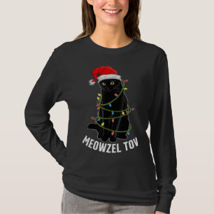 Meowzel Tov Black Cat Hanukkah Christmas Lights Ca T-Shirt