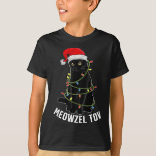 Meowzel Tov Black Cat Hanukkah Christmas Lights Ca T-Shirt