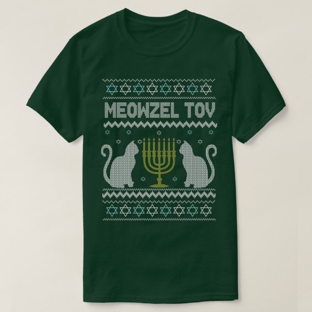 Meowzel Tov Chanukah Jewish Cat Owner Ugly Hanukka T-Shirt (Design Front)