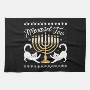 Meowzel Tov Funny Chanukah Hanukkah Ugly Sweater Tea Towel