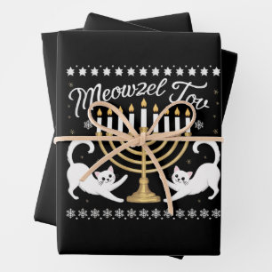 Meowzel Tov Funny Chanukah Hanukkah Ugly Sweater Wrapping Paper Sheet