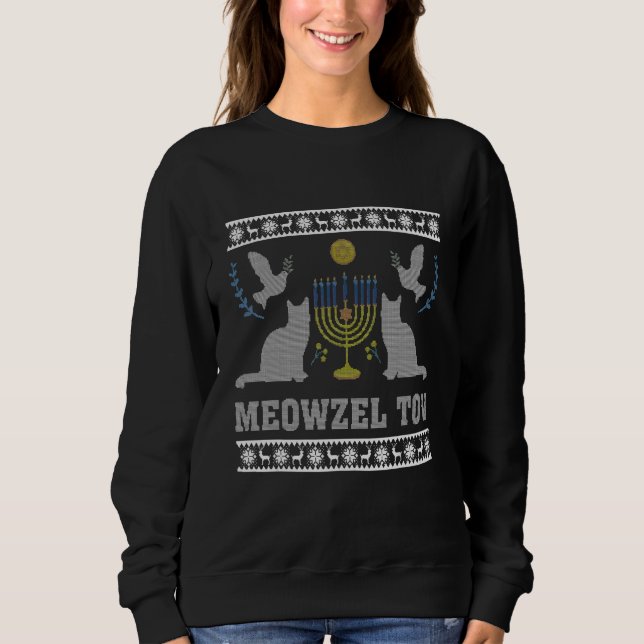 Meowzel Tov Ugly Hanukkah Sweatshirt (Front)