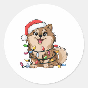 Meranian Christmas Lights Xmas Dogs For Me Classic Round Sticker