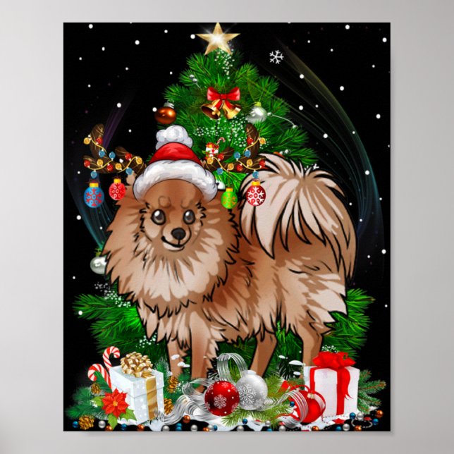 Meranian Christmas Tree Light Pajama Dog Xmas T Sh Poster (Front)