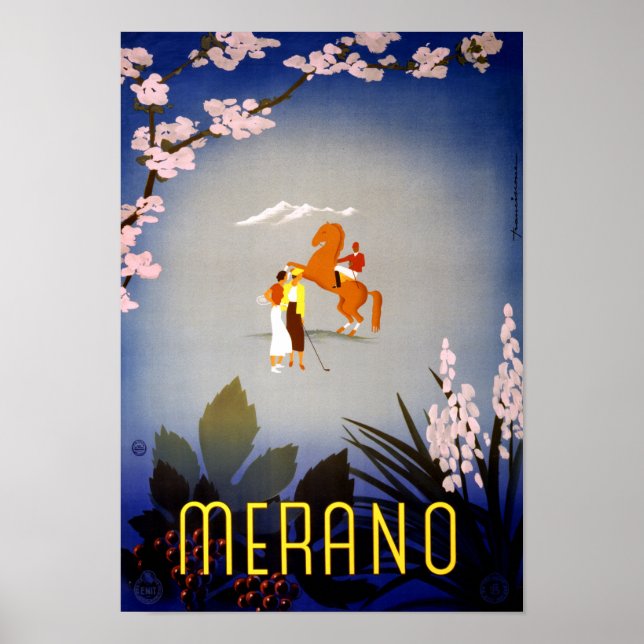 Merano Italy Vintage Travel Poster Restored (Front)
