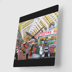 Mercado Central de Valencia Painting by Alfred Fox Square Wall Clock