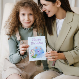 Mercat light Blue cat mermaid Birthday Card