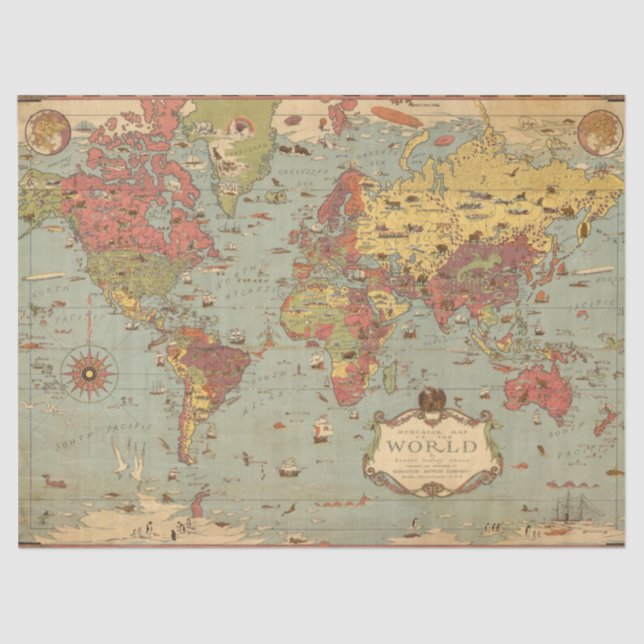 Mercator Map of the World  Tissue Paper (Front)