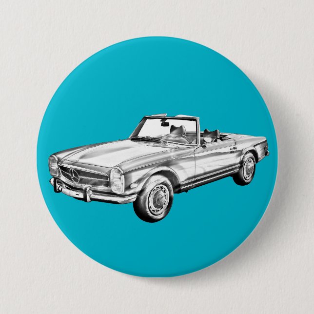 Mercedes Benz 280 SL Convertible Car Illustration 7.5 Cm Round Badge (Front)