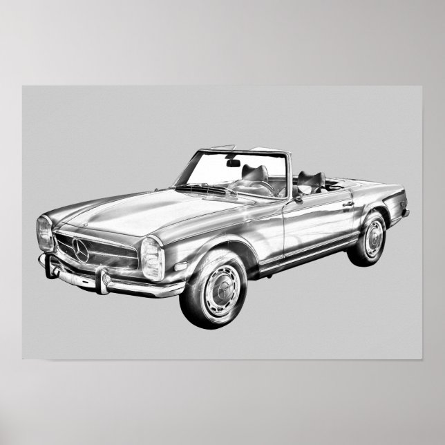 Mercedes Benz 280 SL Convertible Illustration Poster (Front)