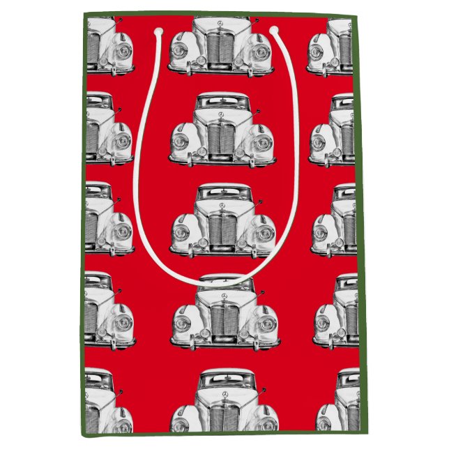 Mercedes Benz 300 Luxury Classic Car Illustration Medium Gift Bag (Front)
