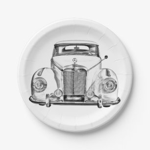 Mercedes Benz 300 Luxury Classic Car Illustration Paper Plate