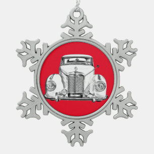 Mercedes Benz 300 Luxury Classic Car Illustration Snowflake Pewter Christmas Ornament