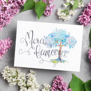 Merci Beaucoup Blue Tree Thank You  Postcard