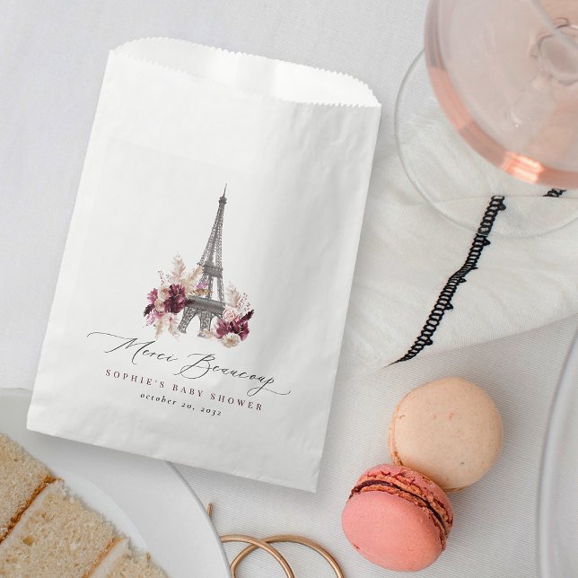 Merci Beaucoup Burgundy Floral Paris Baby Shower Favour Bags (Creator Uploaded)