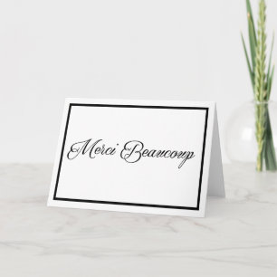 Merci Beaucoup card in black with black border