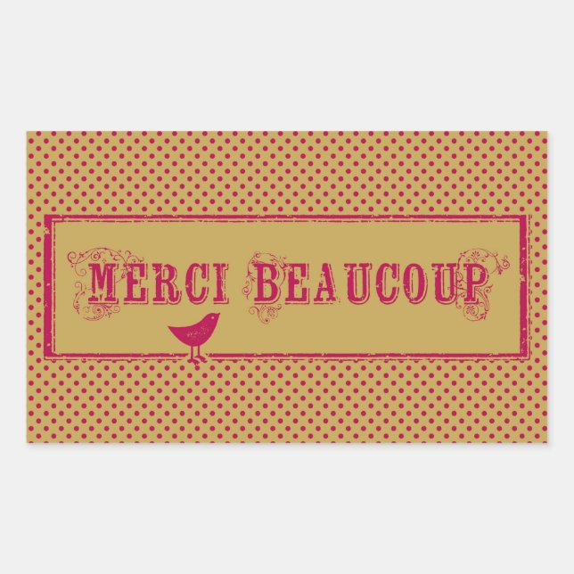 Merci Beaucoup Distressed Bird Art Rectangular Sticker (Front)